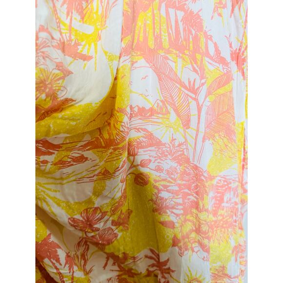 PARADISED AIDA Sunset Tropical Palm Floral Print Sleeveless Tiered Maxi Dress S - Picture 9 of 10